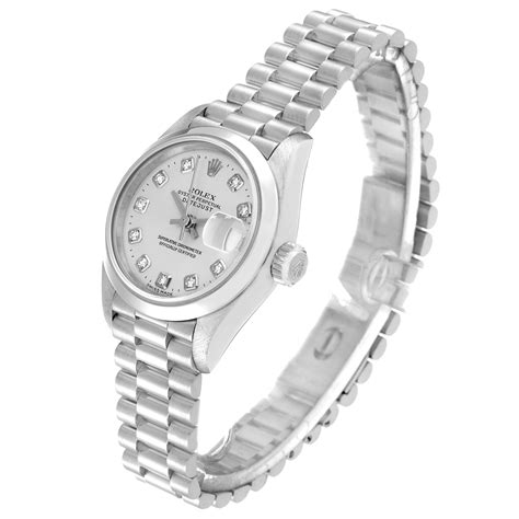 Rolex President Ladies Platinum Silver Diamond Dial Watch 79166